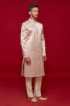 Sven suits_Pink Faux Satin Silk Embroidery Floral Placement Sherwani With Pant _Online_at_Aza_Fashions