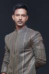 Sven suits_Blue Georgette Embroidery Sequins Pinstripe Sherwani With Pant _Online_at_Aza_Fashions