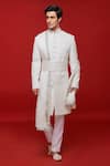 Buy_Sven suits_White Silk Embroidery Geometric Sherwani And Pant Set _at_Aza_Fashions