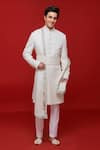 Shop_Sven suits_White Silk Embroidery Geometric Sherwani And Pant Set _at_Aza_Fashions