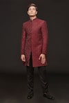 Shop_Sven suits_Red Silk Embroidery Geometric Abstract Sherwani With Pant _at_Aza_Fashions