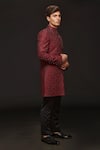 Shop_Sven suits_Red Silk Embroidery Geometric Abstract Sherwani With Pant _Online_at_Aza_Fashions