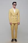 Buy_Sven suits_Yellow Polyester Stretch Plain Double Breasted Tuxedo Blazer And Pant Set _at_Aza_Fashions