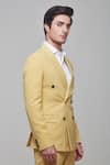 Shop_Sven suits_Yellow Polyester Stretch Plain Double Breasted Tuxedo Blazer And Pant Set _at_Aza_Fashions