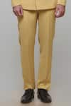 Sven suits_Yellow Polyester Stretch Plain Double Breasted Tuxedo Blazer And Pant Set _Online_at_Aza_Fashions