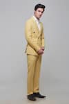 Buy_Sven suits_Yellow Polyester Stretch Plain Double Breasted Tuxedo Blazer And Pant Set _Online_at_Aza_Fashions