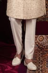 Sven suits_Beige Raw Silk Embroidery Floral Bloom Sherwani And Pant Set _Online_at_Aza_Fashions