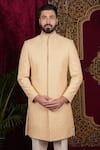 Buy_Sven suits_Gold Silk Hand Embroidery Geometric Sherwani And Pant Set _Online_at_Aza_Fashions