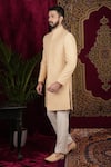 Buy_Sven suits_Gold Silk Hand Embroidery Geometric Sherwani And Pant Set 