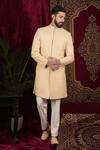 Buy_Sven suits_Gold Silk Hand Embroidery Geometric Sherwani And Pant Set _at_Aza_Fashions