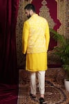 Shop_Sven suits_Yellow Faux Silk Embroidery Floral Vine Lazer Flower Pattern Bundi Kurta Set _at_Aza_Fashions