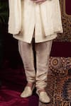 Shop_Sven suits_Ivory Raw Silk Embroidered Thread Floral Butti Sherwani Set _Online_at_Aza_Fashions