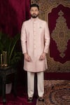 Sven suits_Pink Raw Silk Embroidered Thread Placement Sherwani With Pant _Online_at_Aza_Fashions