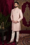 Buy_Sven suits_Pink Raw Silk Embroidered Thread Placement Sherwani With Pant 