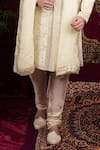 Sven suits_Ivory Silk Embroidered Zari Floral Vine Sherwani Set _Online_at_Aza_Fashions