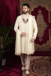 Buy_Sven suits_Ivory Silk Embroidered Zari Floral Vine Sherwani Set _Online_at_Aza_Fashions