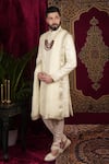 Shop_Sven suits_Ivory Silk Embroidered Zari Floral Vine Sherwani Set _Online_at_Aza_Fashions