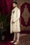 Sven suits_Ivory Silk Embroidered Zari Floral Vine Sherwani Set _at_Aza_Fashions