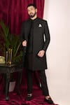 Buy_Sven suits_Black Silk Embroidered Thread Floral Vine Sherwani Set _at_Aza_Fashions