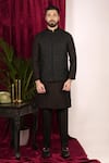 Buy_Sven suits_Black Silk Embroidered Thread Floral Vine Sherwani Set 