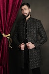 Buy_Sven suits_Black Velvet Embroidered Zari Sherwani Pant Set 