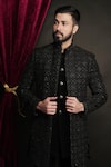 Shop_Sven suits_Black Velvet Embroidered Zari Sherwani Pant Set 