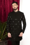 Buy_Sven suits_Black Polyester Stretch Embellished Bead Geometric Sherwani With Pant 