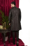 Shop_Sven suits_Black Silk Embroidered Thread Chevron Open Sherwani Set _at_Aza_Fashions