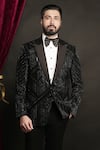 Sven suits_Black Polyester Viscose Embellished Bead Geometric Tuxedo Set _Online_at_Aza_Fashions