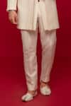 Buy_Sven suits_Cream Georgette Embroidered Thread Checkered Jacket Pant Set _Online_at_Aza_Fashions