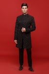 Buy_Sven suits_Black Polyester Viscose Stretch Embroidered Floral Jaali Sherwani With Pant _at_Aza_Fashions