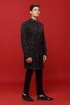 Shop_Sven suits_Black Polyester Viscose Stretch Embroidered Floral Jaali Sherwani With Pant _at_Aza_Fashions