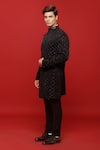 Sven suits_Black Polyester Viscose Stretch Embroidered Floral Jaali Sherwani With Pant _Online_at_Aza_Fashions