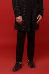 Sven suits_Black Polyester Viscose Stretch Embroidered Floral Jaali Sherwani With Pant _at_Aza_Fashions