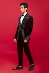 Shop_Sven suits_Black Velvet Embellished Bead Wave Tuxedo Set _at_Aza_Fashions