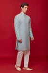 Sven suits_Blue Georgette Embroidered Thread Honeycomb Sherwani With Pant _at_Aza_Fashions