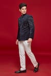 Shop_Sven suits_Blue Velvet Embellished Bead Geometric Embroidered Jodhpuri With Pant _Online_at_Aza_Fashions