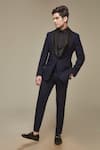 Buy_Sven suits_Blue Terry Rayon Stretch Quilted Solid Tuxedo Set With Shirt _at_Aza_Fashions