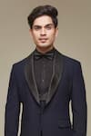 Sven suits_Blue Terry Rayon Stretch Quilted Solid Tuxedo Set With Shirt _Online_at_Aza_Fashions