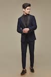 Shop_Sven suits_Blue Terry Rayon Stretch Quilted Solid Tuxedo Set With Shirt _Online_at_Aza_Fashions