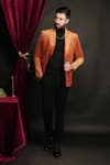 Buy_Sven suits_Orange Velvet Plain Shawl Collar Tuxedo Set _at_Aza_Fashions