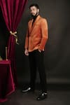 Shop_Sven suits_Orange Velvet Plain Shawl Collar Tuxedo Set _at_Aza_Fashions