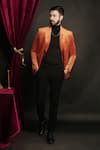 Sven suits_Orange Velvet Plain Shawl Collar Tuxedo Set _Online_at_Aza_Fashions