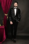 Buy_Sven suits_Black Velvet Embroidery Cutdana Tuxedo Set _at_Aza_Fashions