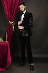 Sven suits_Black Velvet Embroidery Cutdana Tuxedo Set _Online_at_Aza_Fashions