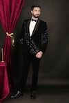 Buy_Sven suits_Black Velvet Embroidery Cutdana Tuxedo Set _Online_at_Aza_Fashions