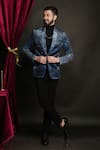 Buy_Sven suits_Blue Velvet Printed Abstract Tuxedo Set _at_Aza_Fashions