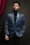 Shop_Sven suits_Blue Velvet Printed Abstract Tuxedo Set _Online_at_Aza_Fashions