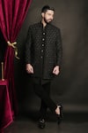 Buy_Sven suits_Black Polyester Viscose Embroidery Cutdana Jacket And Waistcoat Set _at_Aza_Fashions