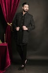 Shop_Sven suits_Black Polyester Viscose Embroidery Cutdana Jacket And Waistcoat Set _Online_at_Aza_Fashions